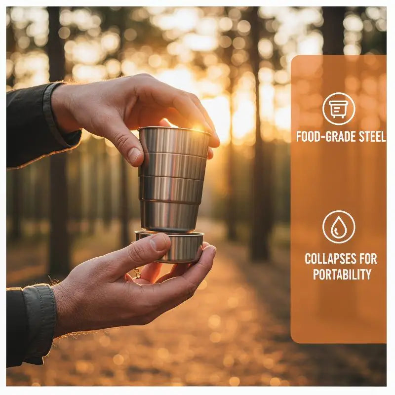 Stainless Steel Teacup with Collapsible Design for Camping Easy to Pack Lightweight Cookware for Outdoors