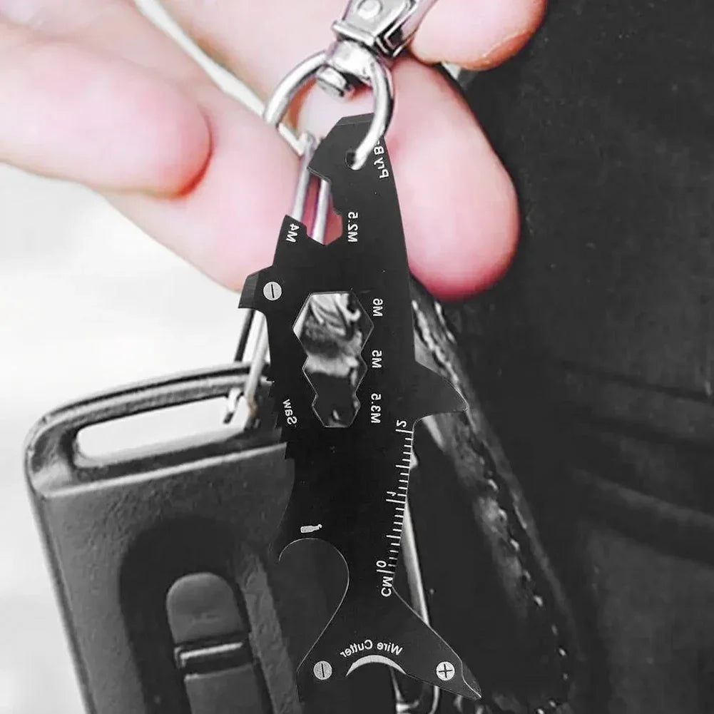 Multi-function 15 in 1 Shark Shaped Outdoor Bottle Opener Wallet Tool Card Stainless Pocket Screwdriver Survival Tool Keychain