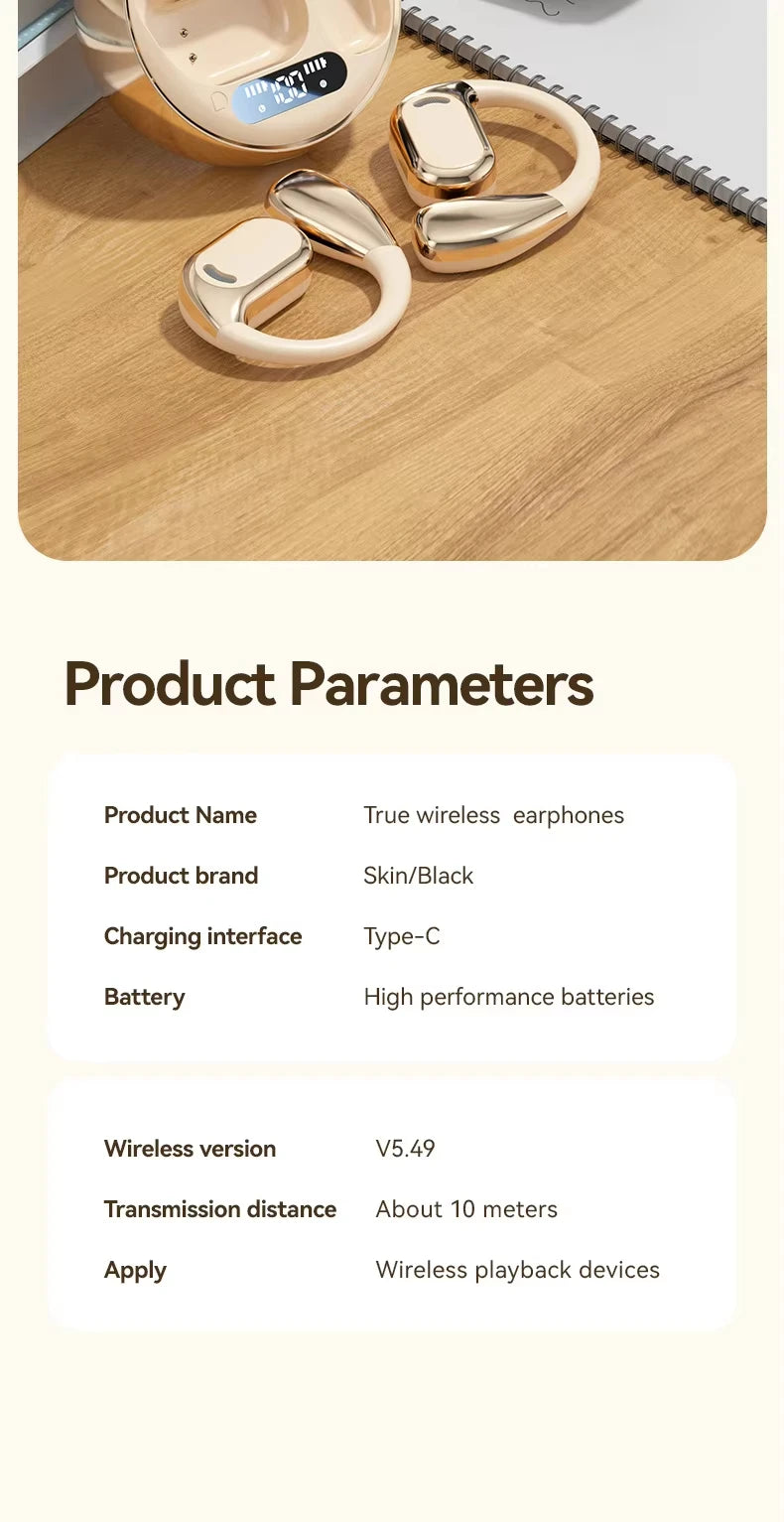 Open Ear Earbuds Wireless Earbuds Bluetooth 5.4,LED Display Bluetooth Earphone,AI Noise Reduction Touch Controls,72hr Playtime
