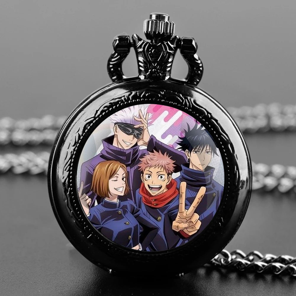 Jujutsu Kaisen Pocket Watch Elegant Exquisite Reteo Black Creative Design Quartz Pocket Watches for Women Men Children