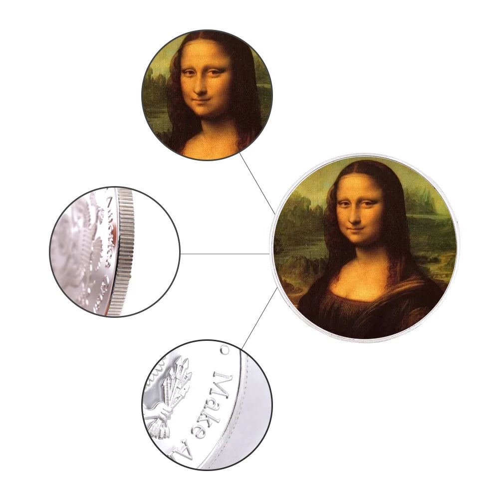 EU Style Sliver Coins Leonardo Da Vinci Paintings Coin Classic Metal Artwork The Renaissance Retro Commemorative Coin Home Decor