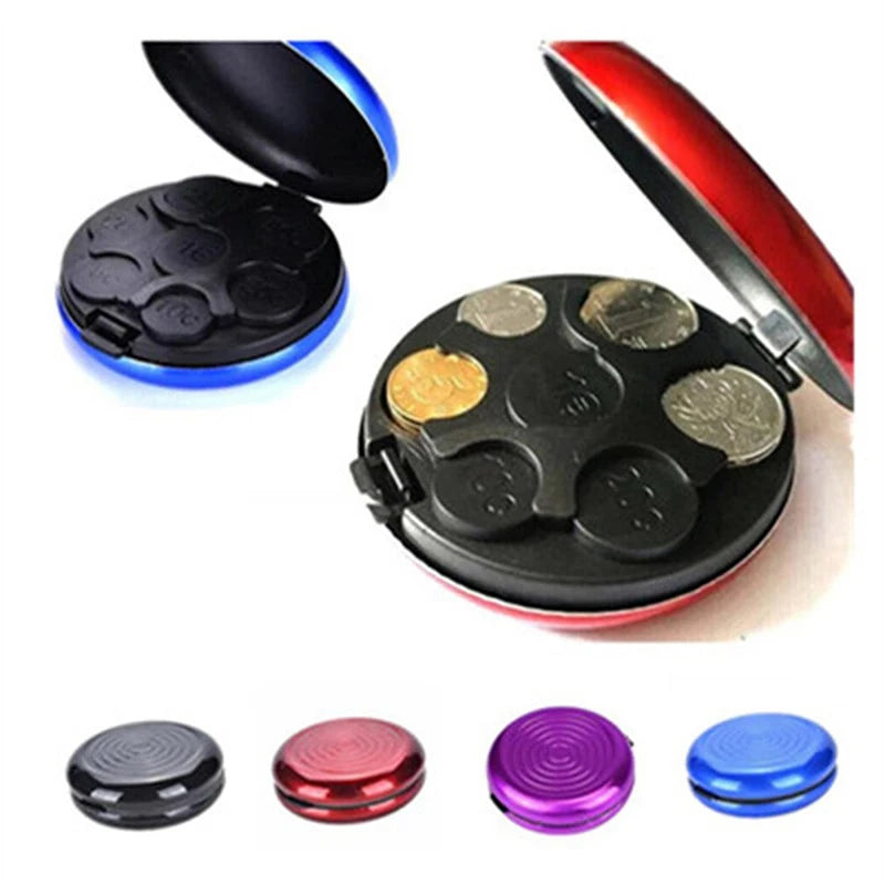 Round USD/Euro Coin Storage Box Coins Purse Aluminum Alloy Plastic Coins Dispenser Wallet Mini Money Bank