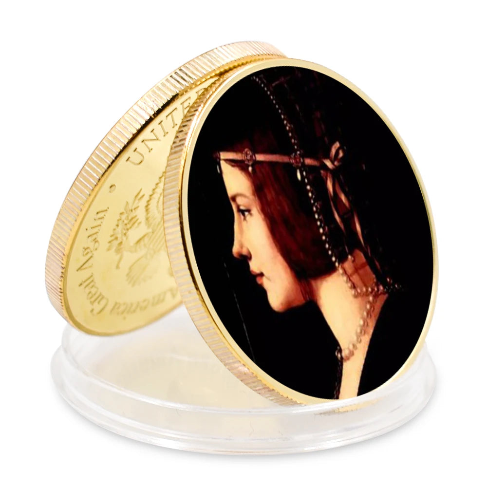 EU Style Sliver Coins Leonardo Da Vinci Paintings Coin Classic Metal Artwork The Renaissance Retro Commemorative Coin Home Decor