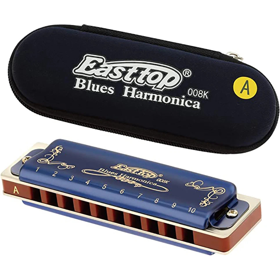 Harmonica 008K Blues Harp Mouth Organ10 Holes 20 Tones Diatonic Blues Harmonica with Blue Case, Top Grade Harmonica