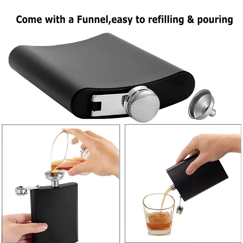 Camping Hip Flask 6 7 8oz Stainless Steel Black Hip Flask Set Leakproof Hip Flask with Funnel Alcohol Drinking Flask JT470