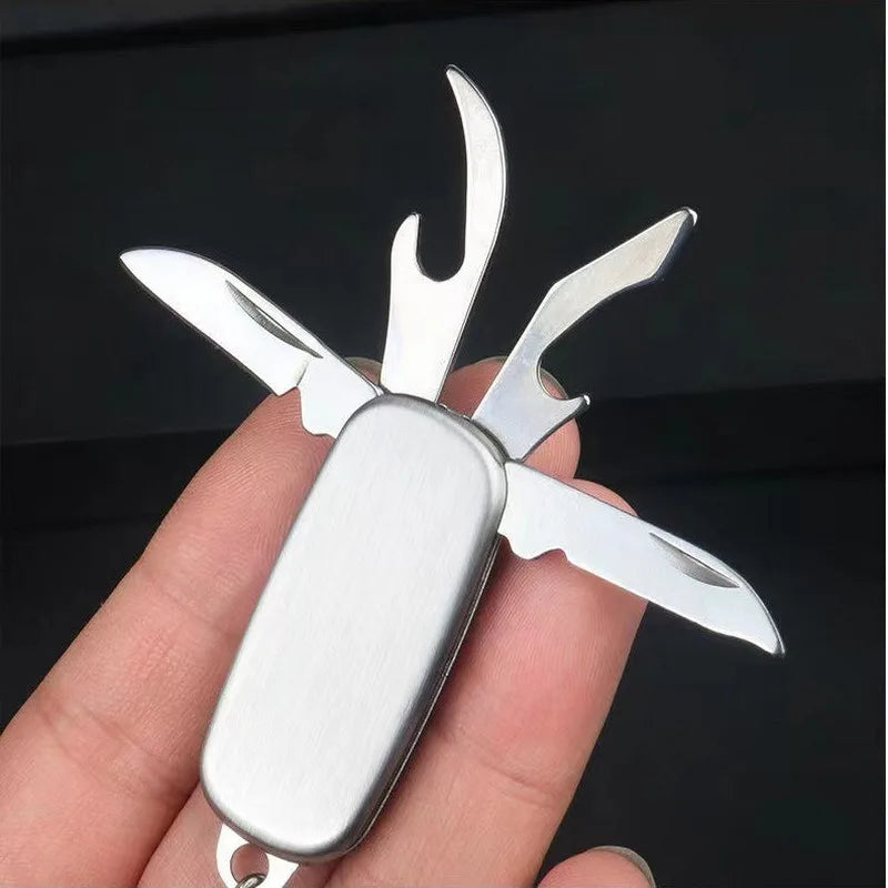 1pc 4-In-1 Stainless Steel Multifunctional Folding Tool Camping Outdoor Activities Mini Military Knife Key Buckle Tactics Picnic
