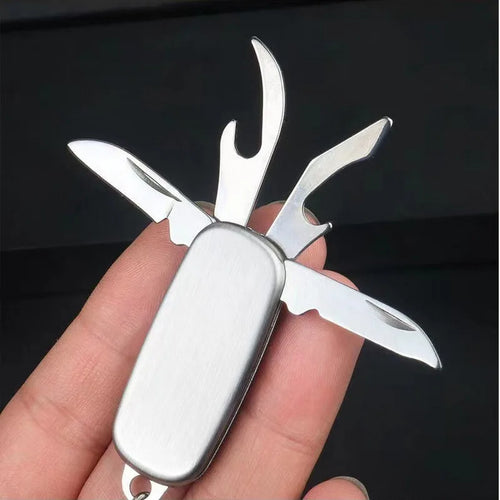 1pc 4-In-1 Stainless Steel Multifunctional Folding Tool Camping Outdoor Activities Mini Military Knife Key Buckle Tactics Picnic