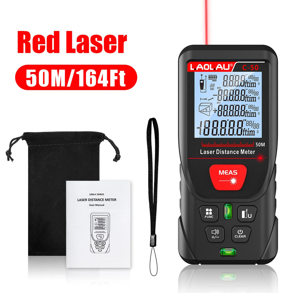 LAOLAU Digital Laser Range Finder RED/Green Laser Beam Meter High Precision Measuring Tools Backlit Screen IP54 Waterproof