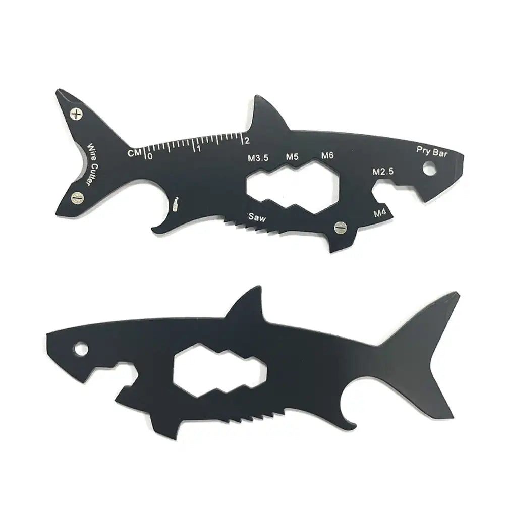 Multi-function 15 in 1 Shark Shaped Outdoor Bottle Opener Wallet Tool Card Stainless Pocket Screwdriver Survival Tool Keychain