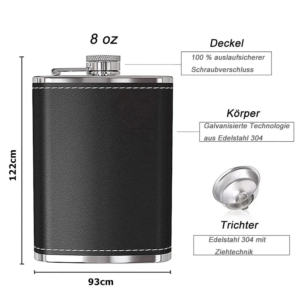 LMETJMA 8 Oz Hip Flask Black Leather Flask Stainless Steel Soft Touch Leather Wrap Flask with 1 Funnel Whiskey Rum Flask KC0465