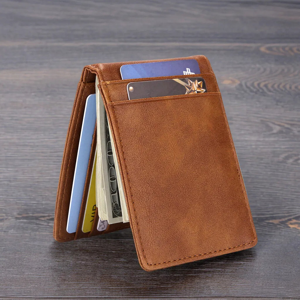 Multi Functional Men's Wallet RFID Card Bag Anti-theft Brush Multi Slot USD Money Clip Card Bag