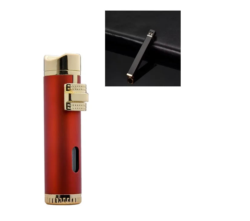 New Cigar Lighter Windproof Mini Pocket 3 Jet Torch Blue Flame Butane Gas Torch Cigarette Lighters Cigar Accessories with Needle