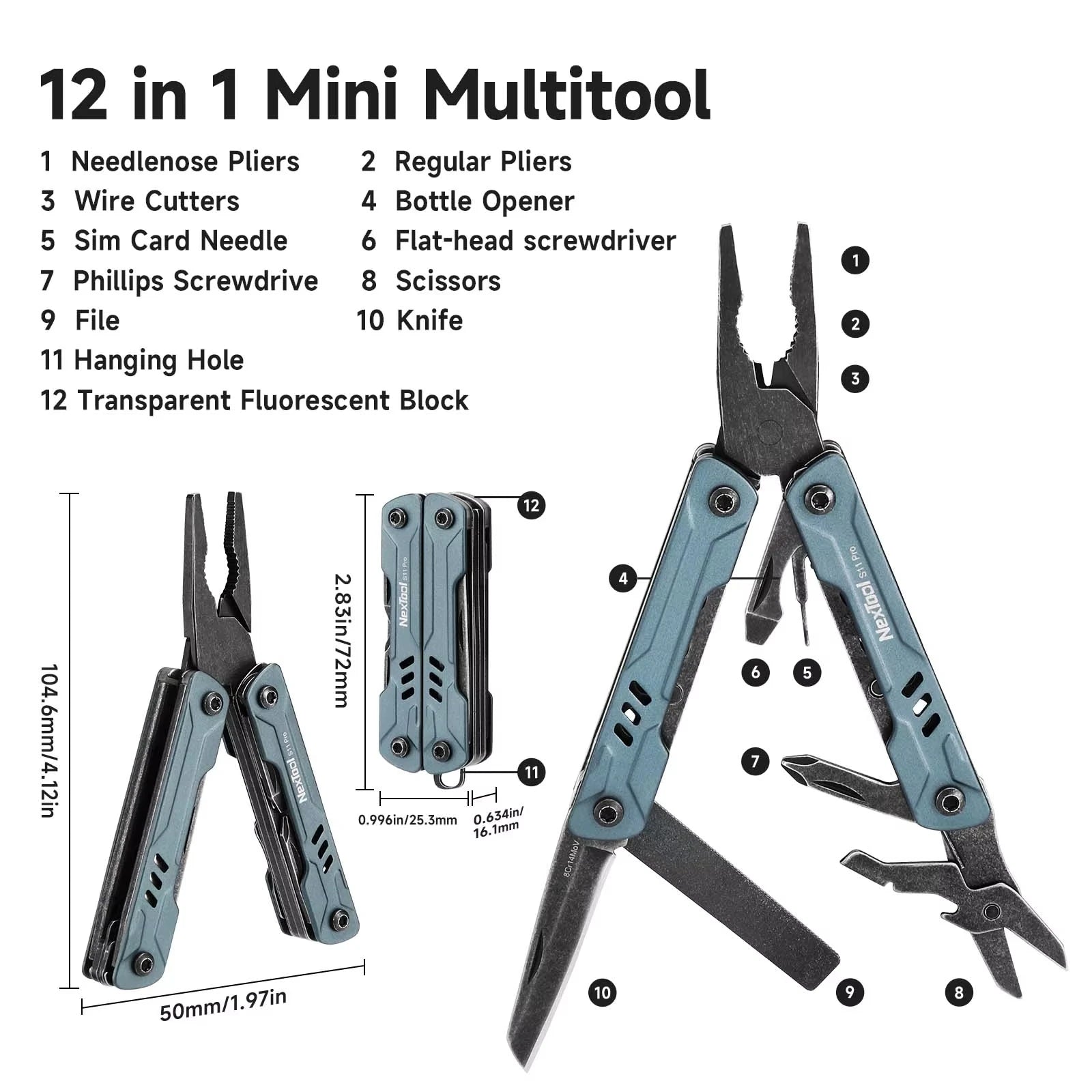 NexTool Mini Sailor Pliers S11 Pro 12-In-1 Multi Tool Pocket Knife Folding Tools Wire Cutters EDC Card Pin Screwdriver Scissors