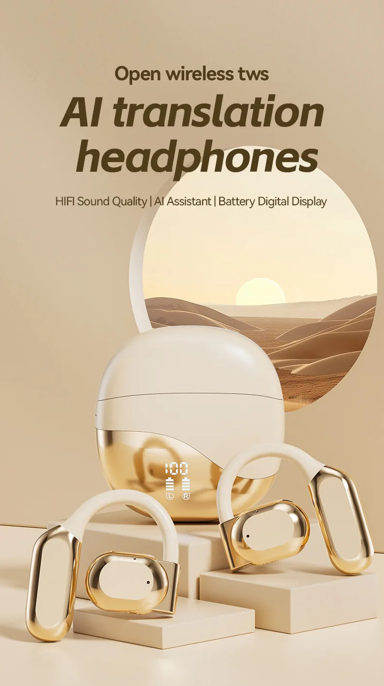 Wireless Bluetooth earbuds, simple over-the-ear design, non-intrusive, open sound quality, business style, with battery display