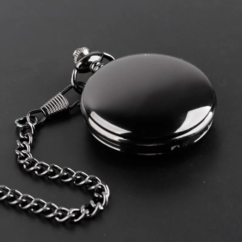 Vintage Pocket Watch "To My Son" Black Round Engraved Smooth Fob Chain Pocket Quartz Watch Fashion Necklace Pendant Clock Gift