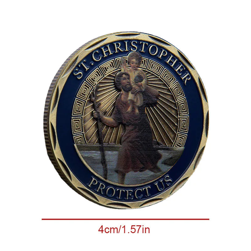 St. Christopher Patron Saint of Travelers Challenge Coin "Protect Us" Religious Prayer Commemorative Coin