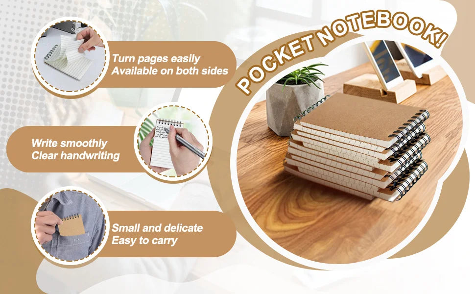 6/12/18 Pcs Pocket Spiral-Bound Notepads Office-Style Mini Notebooks Lined Paper Memos For Home University School Meeting Use