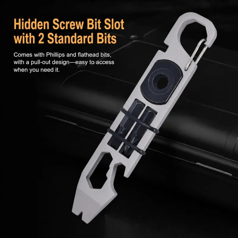 Multifunctional EDC Tool Card, Ratchet Screwdriver Crowbar Bottle Opener, Outdoor Survival Self-Defense Keychain Gadget