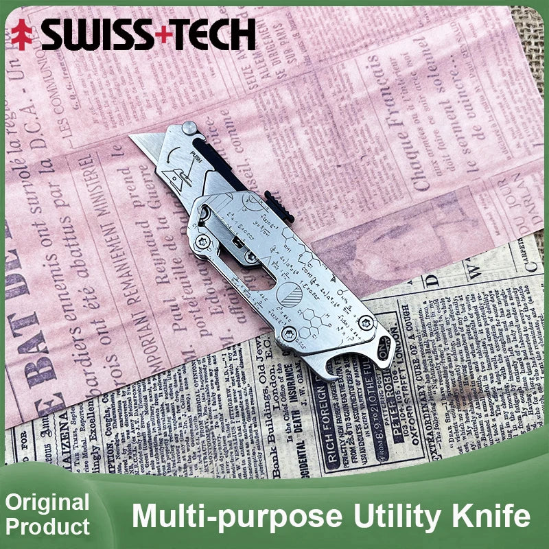 SWISS TECH Pocket Utility Knife Multitool Knives 2 In 1 Mini Stationery Knives Box Cutter Paper Cutting EDC Tool