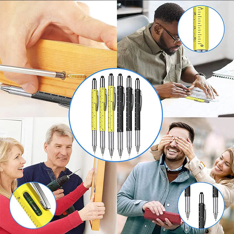 6-in-1 Multifunction Ballpoint Pen Handheld Tool with Measure Technical Ruler Screwdriver Touch Screen Stylus Spirit Level