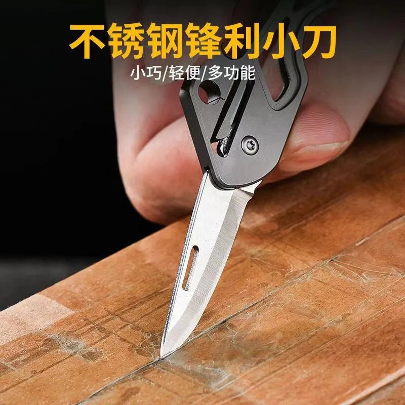 Titanium Alloy Keychain Folding Knife Multifunctional EDC Pocket Cutter With Bottle Opener Portable Outdoor Daily Carry Tool