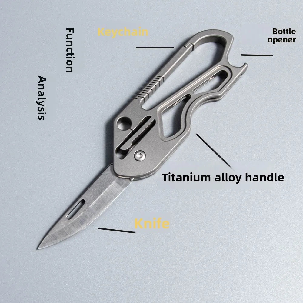 Titanium Alloy Keychain Folding Knife Multifunctional EDC Pocket Cutter With Bottle Opener Portable Outdoor Daily Carry Tool