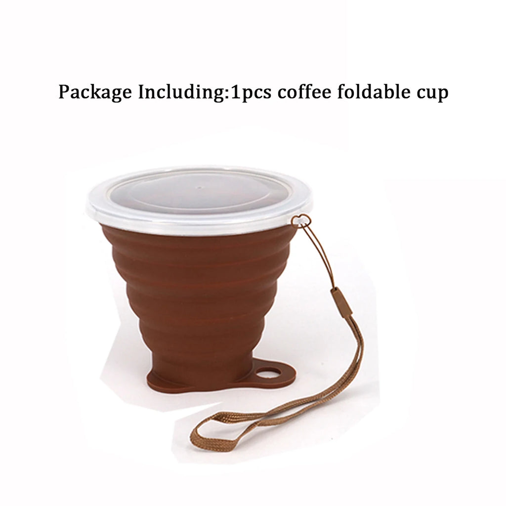 Silicone Collapsible Travel Cup 270ml Folding Camping Cup with Lid Reusable Expandable Drinkware for Outdoor Hiking