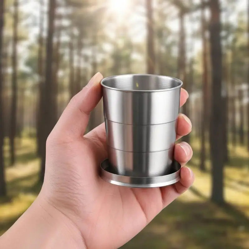 Stainless Steel Teacup with Collapsible Design for Camping Easy to Pack Lightweight Cookware for Outdoors