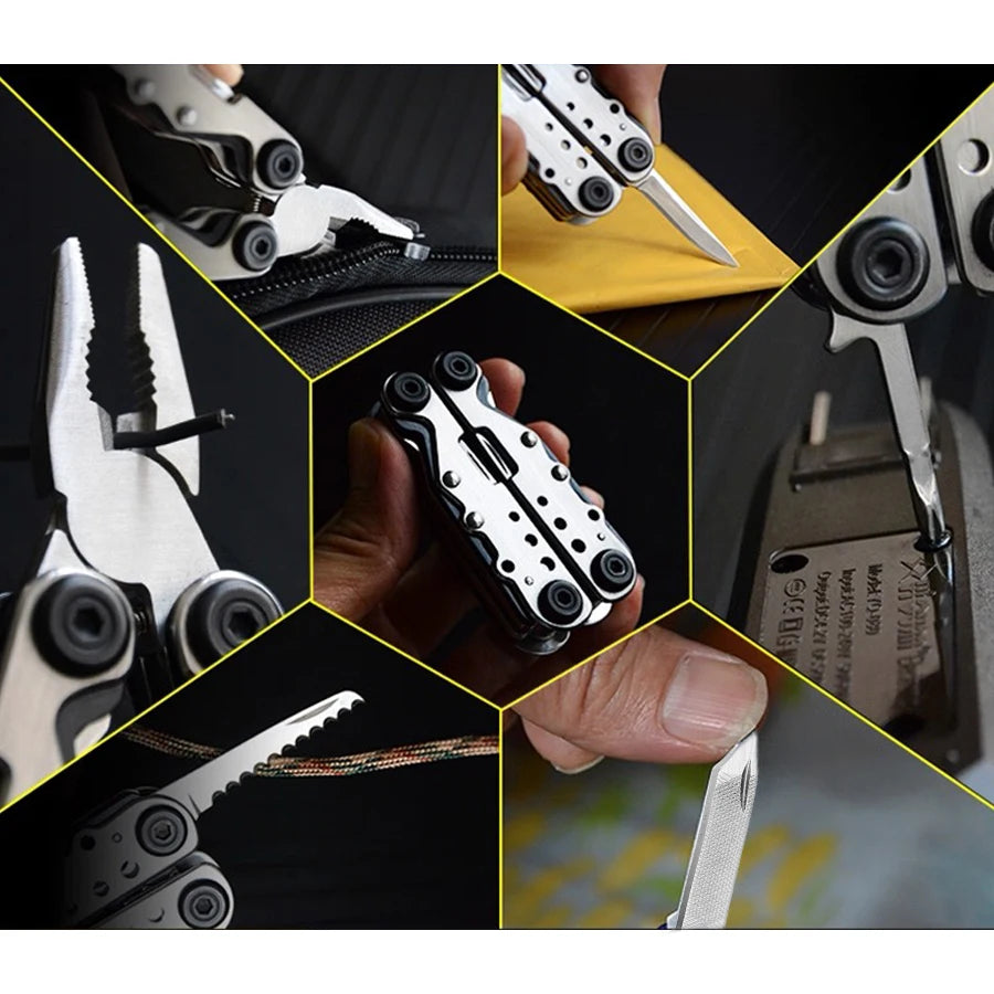 11-in-1 Multi-Tool Pliers Stainless Steel, Folding EDC Pocket Multitool with Knife & Screwdriver for Camping Hiking Survival