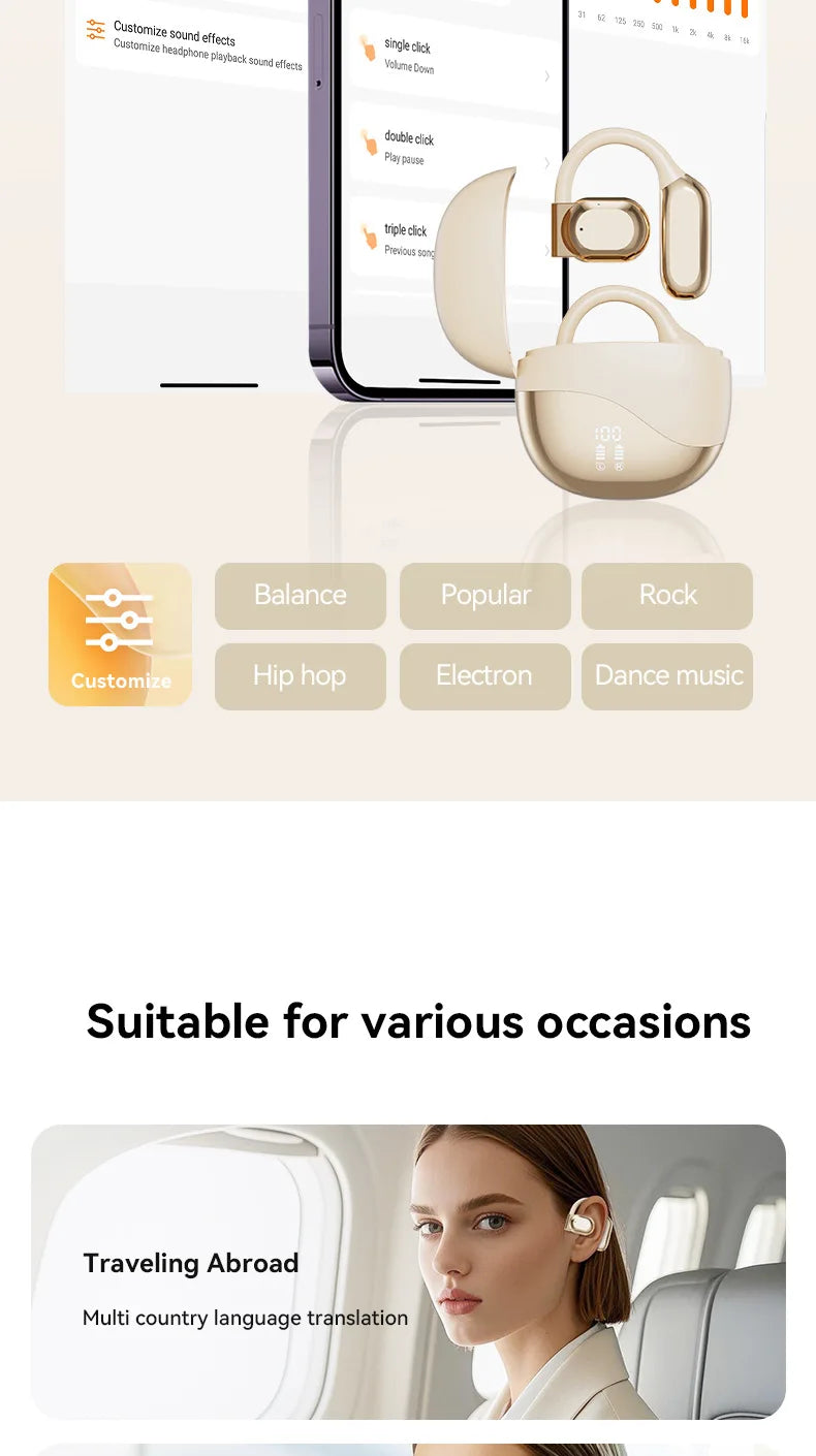Wireless Bluetooth earbuds, simple over-the-ear design, non-intrusive, open sound quality, business style, with battery display