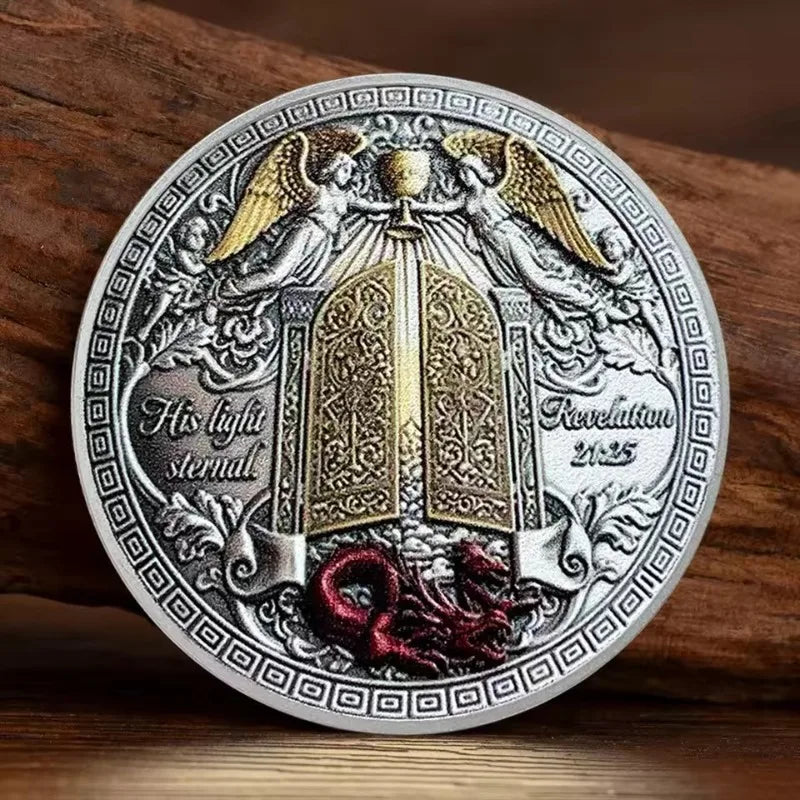 Challenge Coin Catholic Religious Token Silver-Plated Alloy Polished Round Size Saint Michael Archangel Design Faith Gift