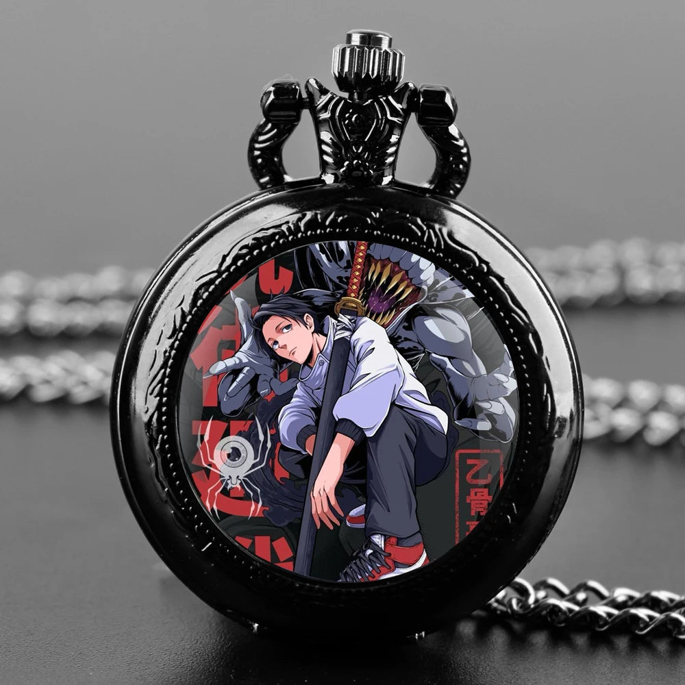 Jujutsu Kaisen Pocket Watch Elegant Exquisite Reteo Black Creative Design Quartz Pocket Watches for Women Men Children