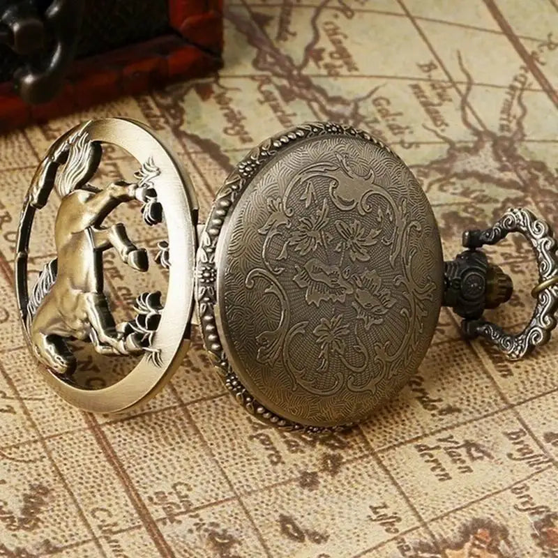 Cute Horse Pocket Watch Hollow Style Vintage Elegant Pocketwatch With Chain Animal Masculino Relogio Exquisite Clock Retro Gift