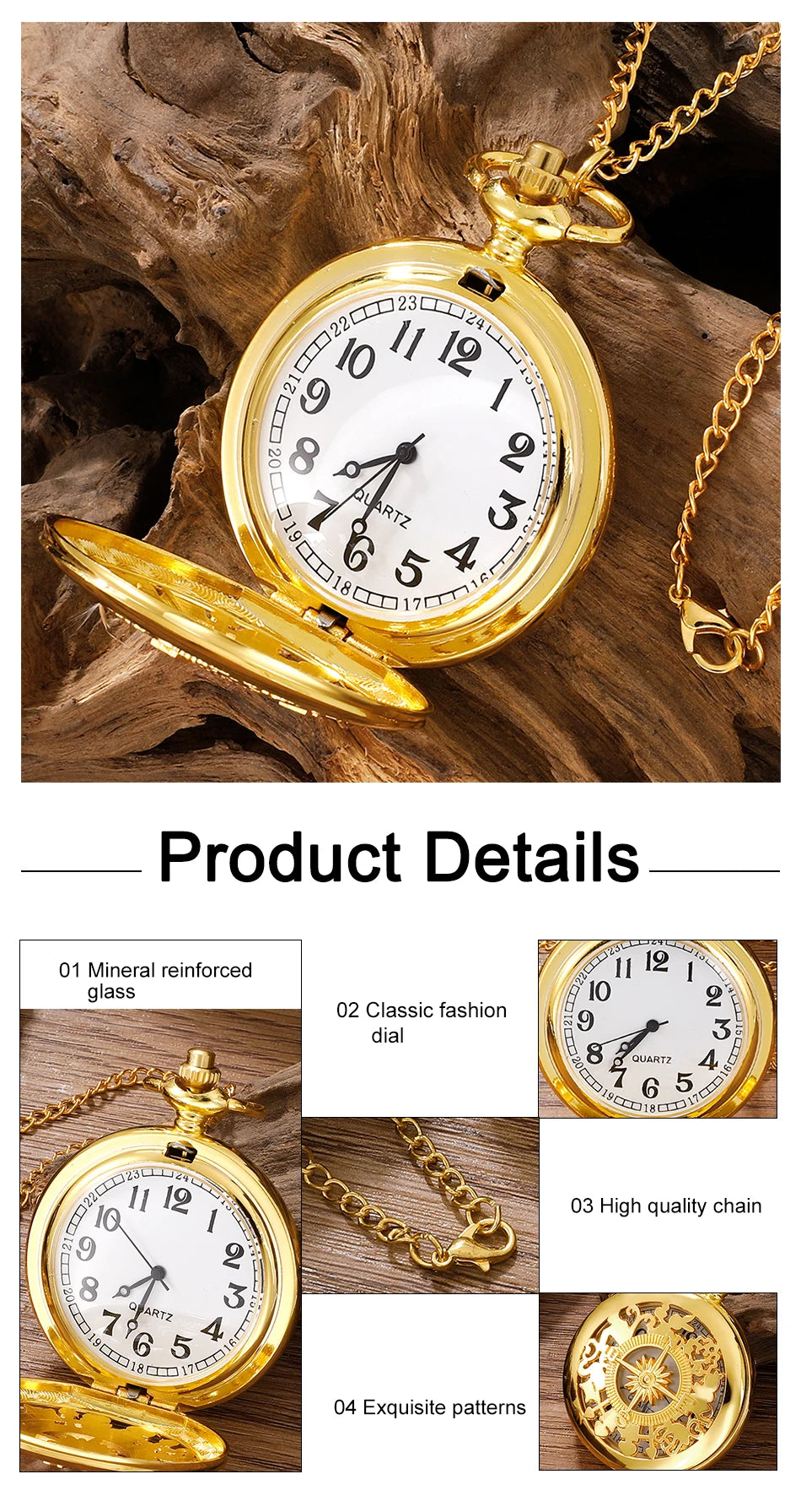 Gold pocket watch, outdoor hiking and adventure equipment, flip compass pocket watch