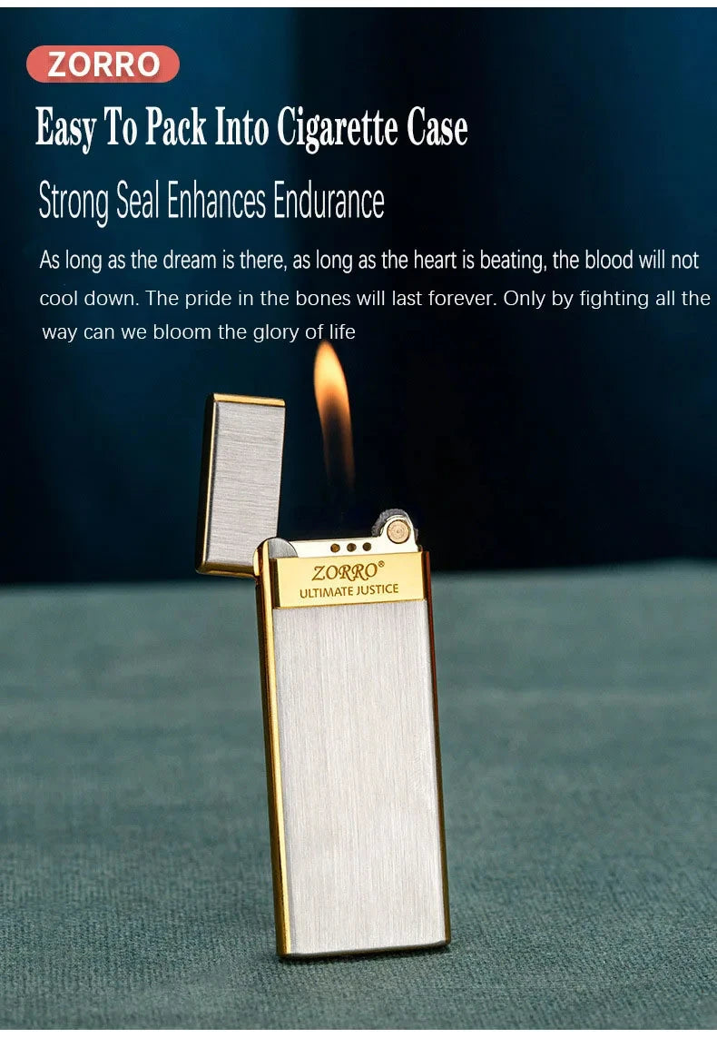 ZORRO Metal Ultra-thin  Butane Gas Inflatable Grinding Wheel Ignition Lighter Cigarette Lighters High-end Men's Small Tools