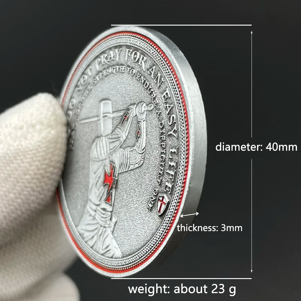 Knight Templar Challenge Coin Vintage Collectible Coin with Shield & Cross Design, 40mm Metal Coin for History Fans