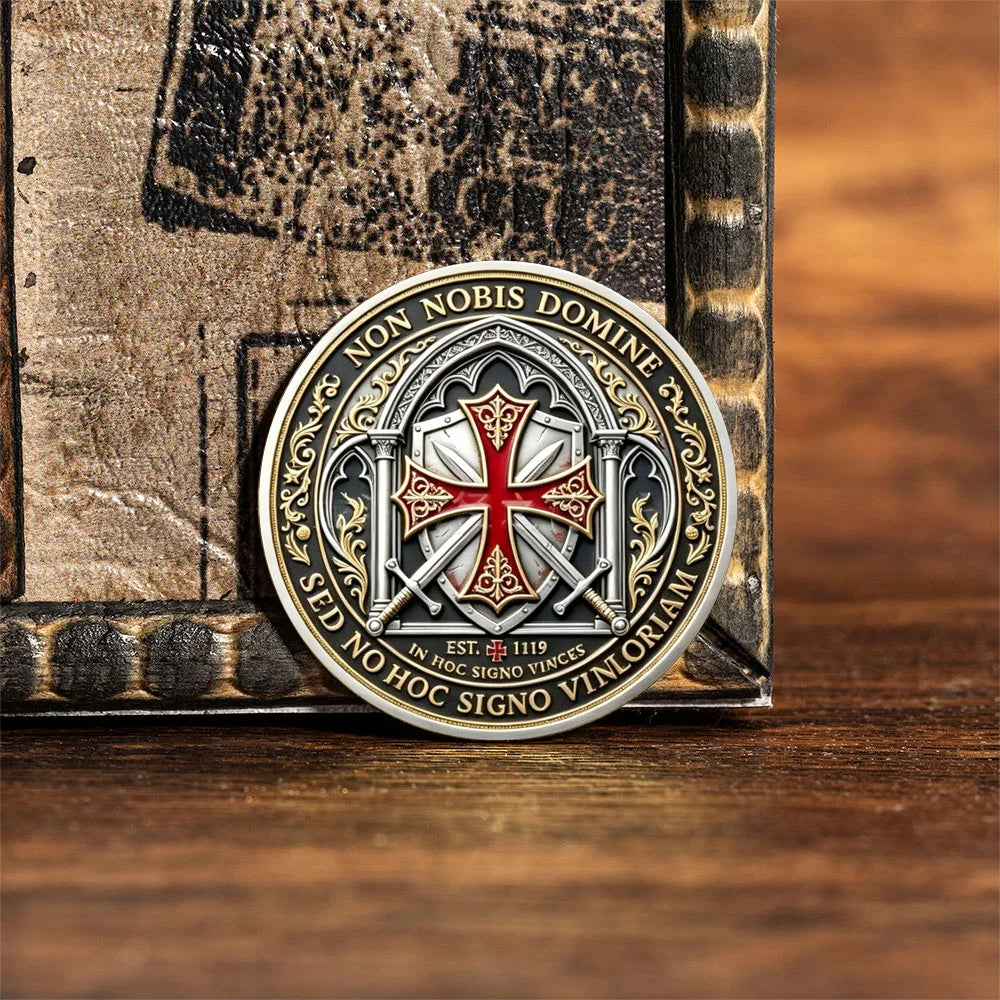 Knights Templar Challenge Coin Deus Vult & Non Nobis Domine Commemorative Coin Antique Gold Plated Collectible