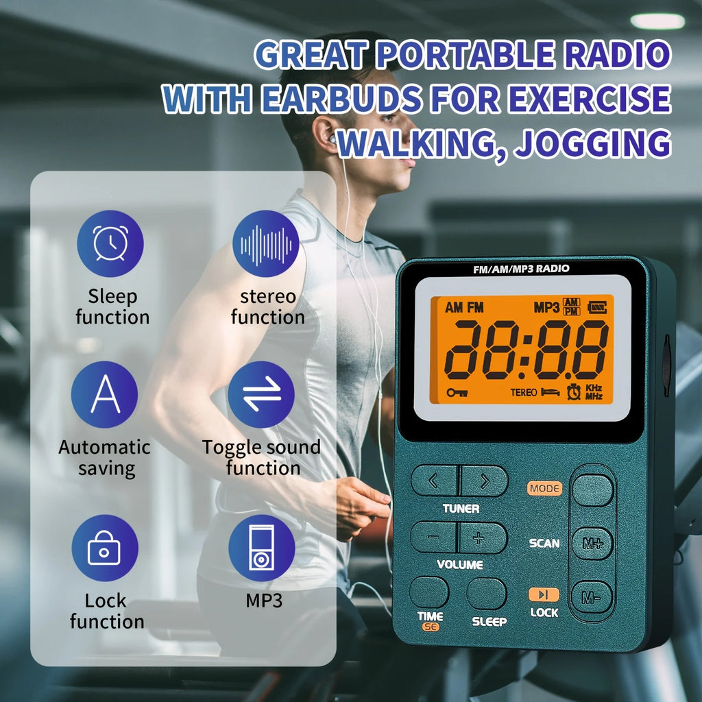 Small Emergency Portable FM/AM/MP3 Radio 600mAh Rechargeable Battery Radio for Outdoor Sports, Leisure and Entertainment