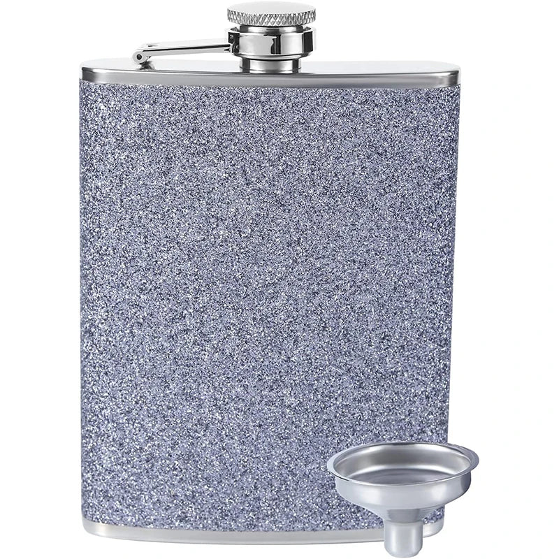 LMETJMA 8oz 230ML Hip Flask Stainless Steel Glitter Bling Liquor Flask for Women Leakproof Girl Whiskey Flask Pocket Flask JT376