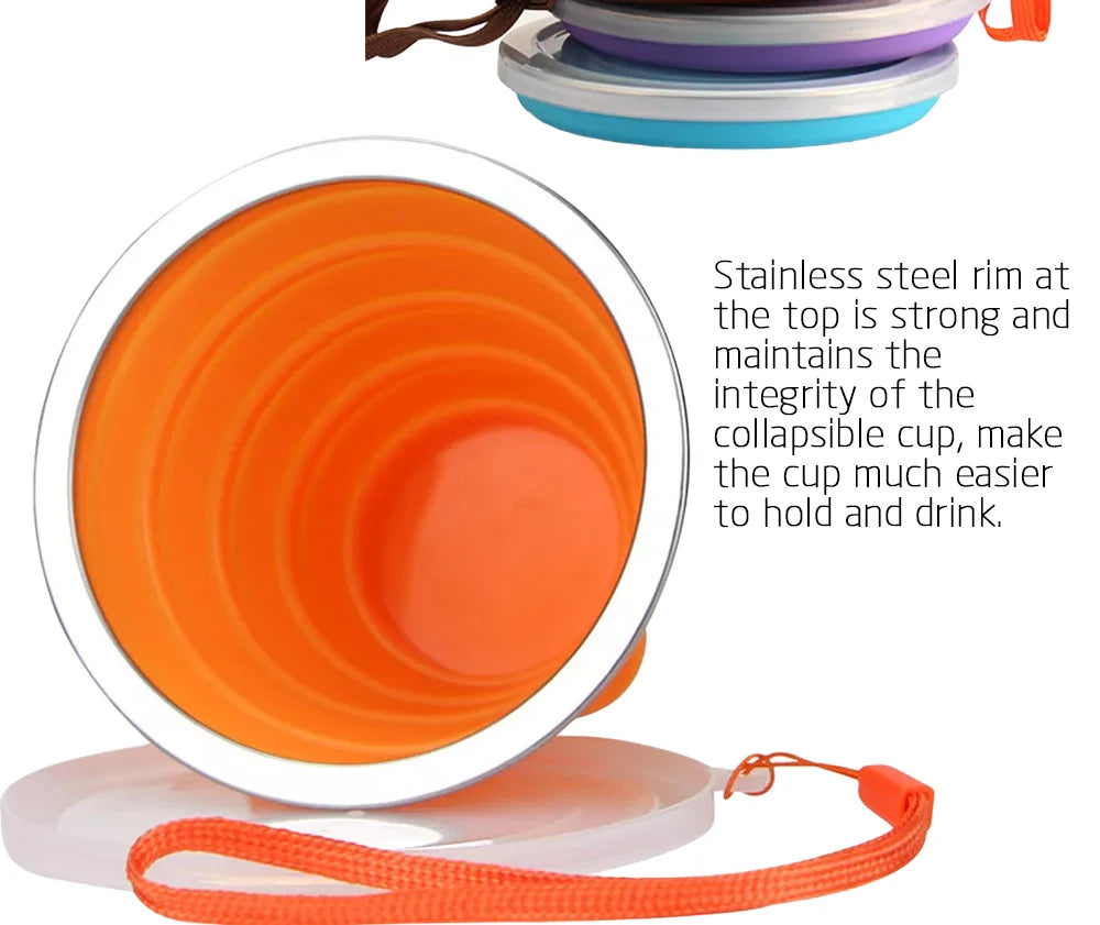 Silicone Collapsible Travel Cup 270ml Folding Camping Cup with Lid Reusable Expandable Drinkware for Outdoor Hiking