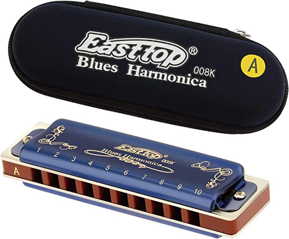 Harmonica 008K Blues Harp Mouth Organ10 Holes 20 Tones Diatonic Blues Harmonica with Blue Case, Top Grade Harmonica