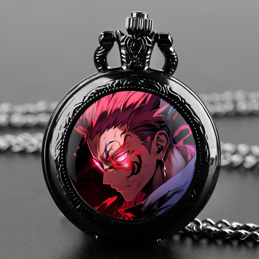 Jujutsu Kaisen Pocket Watch Elegant Exquisite Reteo Black Creative Design Quartz Pocket Watches for Women Men Children