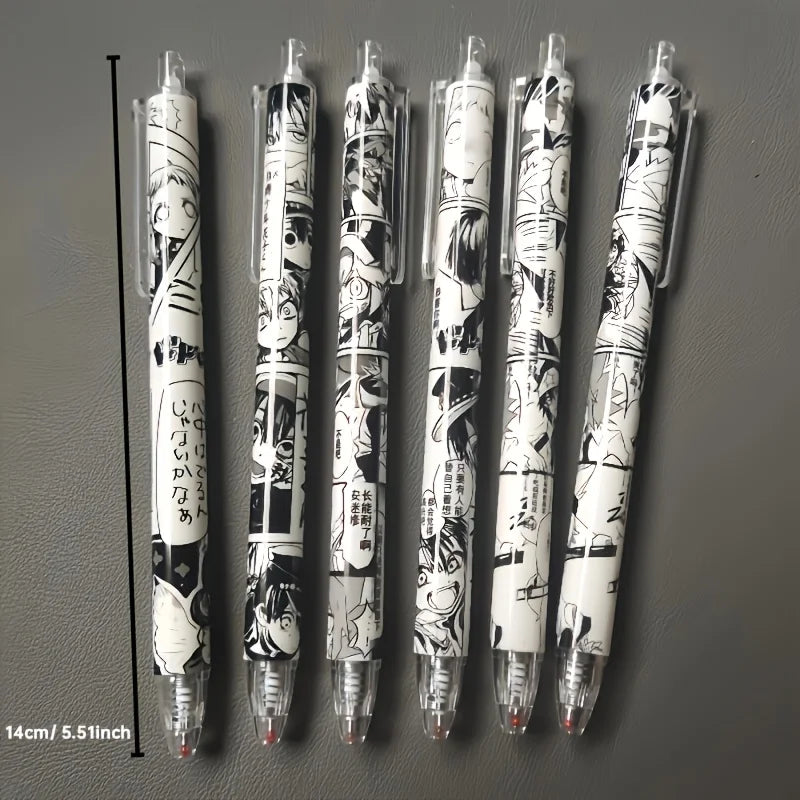 2 Boxes of 12 Pens with Random Designs, Anime-Themed, Medium-Sized Nib, Water-Based Black Ink, Durable Plastic, Office and School Stationery, Retractable Pens, Cute Style