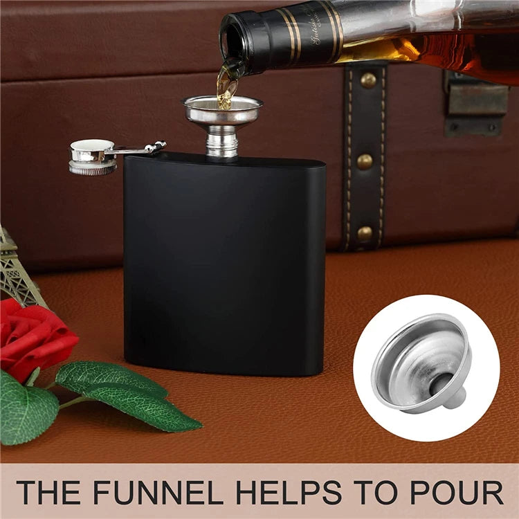 Camping Hip Flask 6 7 8oz Stainless Steel Black Hip Flask Set Leakproof Hip Flask with Funnel Alcohol Drinking Flask JT470
