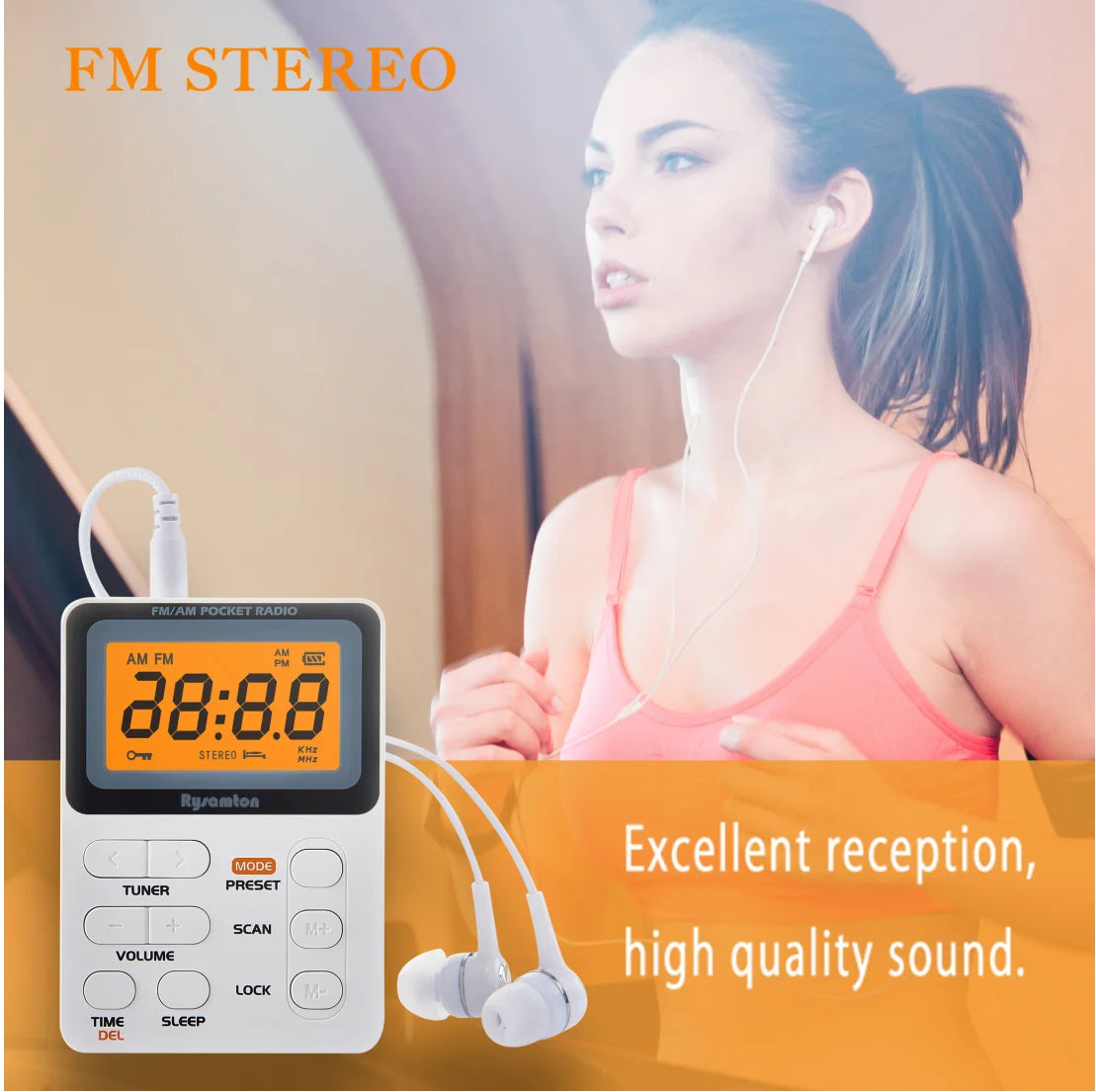Rysamton Portable Radio, AM/FM Pocket Radio with Rechargeable Battery, Best Reception,Large Digital Displays, Earphone Included