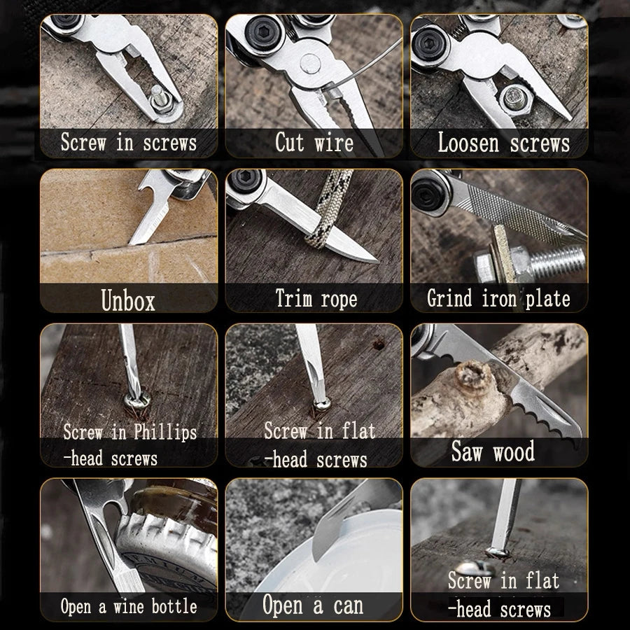 11-in-1 Multi-Tool Pliers Stainless Steel, Folding EDC Pocket Multitool with Knife & Screwdriver for Camping Hiking Survival