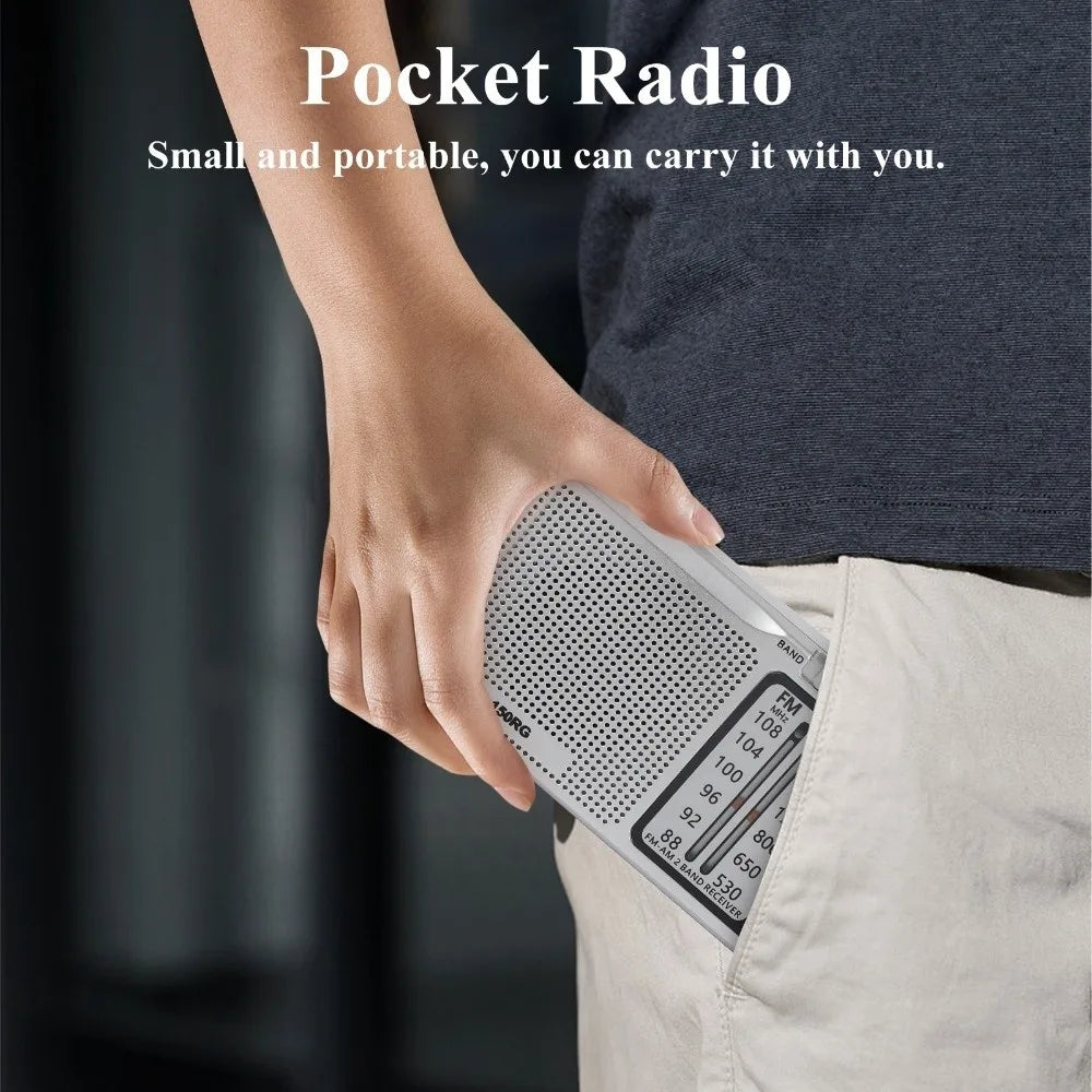 Pointer Radio 150RG AM/FM Radio Rechargeable Two Band Receive Pocket Radio Headphone Jack Mini Small Radio Indoor Use