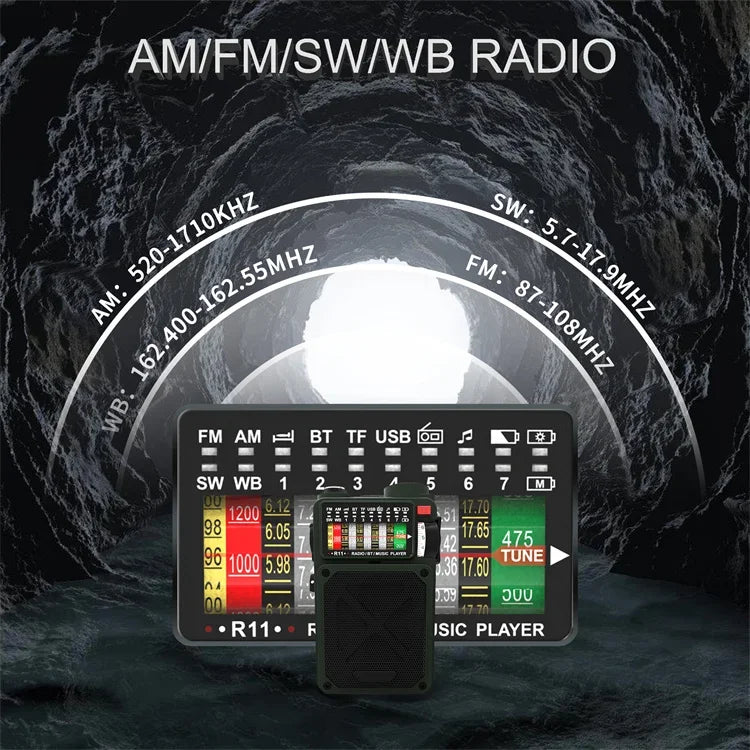 R11 Noaa Weather Radio Wireless Bluetooth Speakers Solar 4000mAh Self Powered Hand Crank Survival Wind Up AM/FM/SW/WB Band Radio
