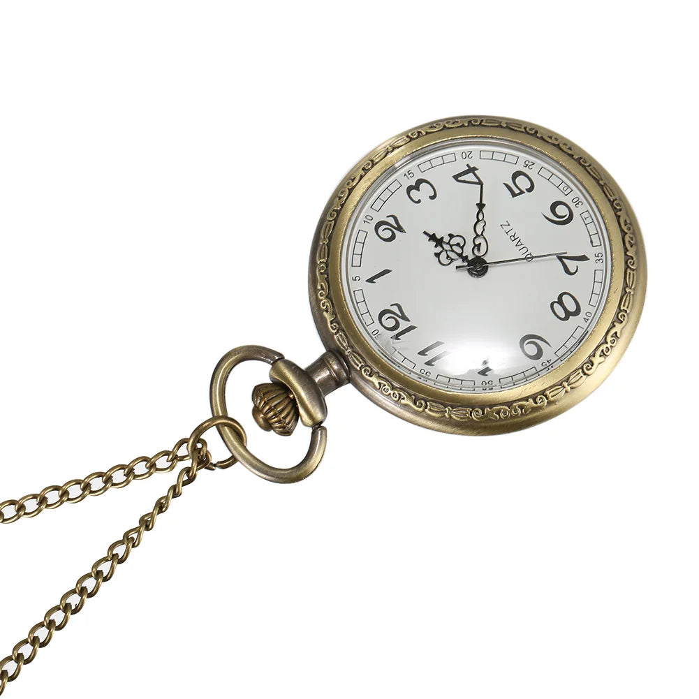 1 Pcs pocket watch with roman numerals Men Women Bronze Quartz Carved Case pocket watch on chain numerals nurse pocket watch