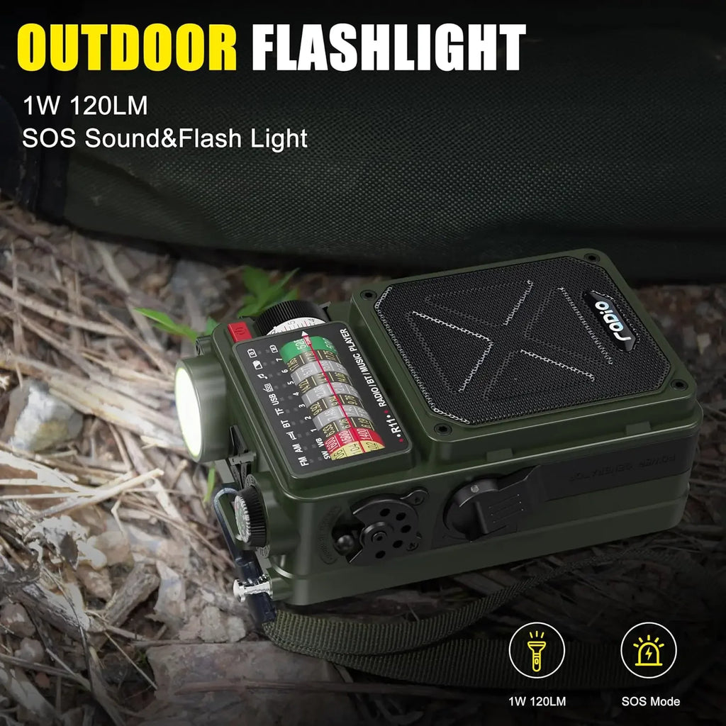 R11 Noaa Weather Radio Wireless Bluetooth Speakers Solar 4000mAh Self Powered Hand Crank Survival Wind Up AM/FM/SW/WB Band Radio